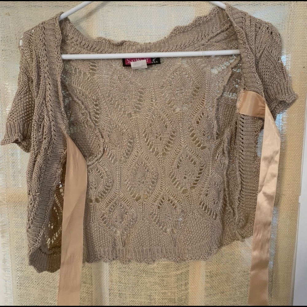 Say What? Crochet Crop Cardigan with Satin Ribbon